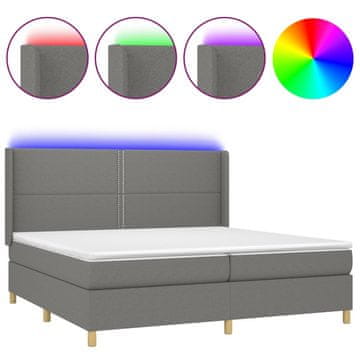 Vidaxl Box spring postelja z vzmetnico LED temno siva 200x200 cm blago