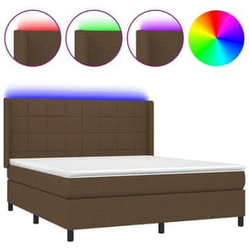 Vidaxl Box spring postelja z vzmetnico LED temno rjava 160x200cm blago