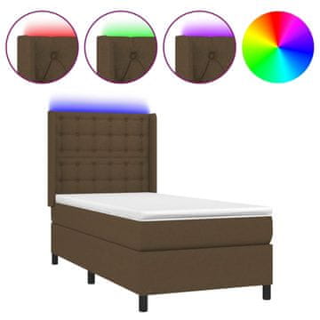 Vidaxl Box spring postelja z vzmetnico LED temno rjava 80x200 cm blago