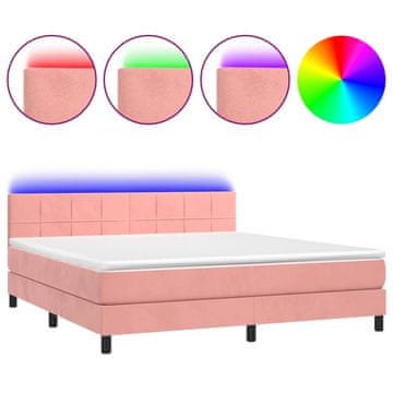 Vidaxl Box spring postelja z vzmetnico LED roza 180x200 cm žamet