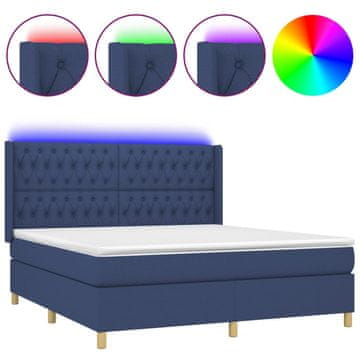 Vidaxl Box spring postelja z vzmetnico LED modra 180x200 cm blago
