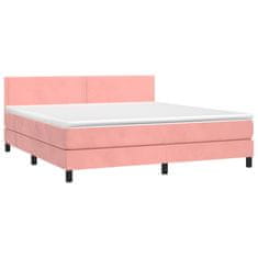 Vidaxl Box spring postelja z vzmetnico LED roza 180x200 cm žamet
