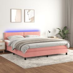 Vidaxl Box spring postelja z vzmetnico LED roza 180x200 cm žamet