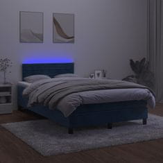 Vidaxl Box spring postelja z vzmetnico LED temno modra 120x200cm žamet