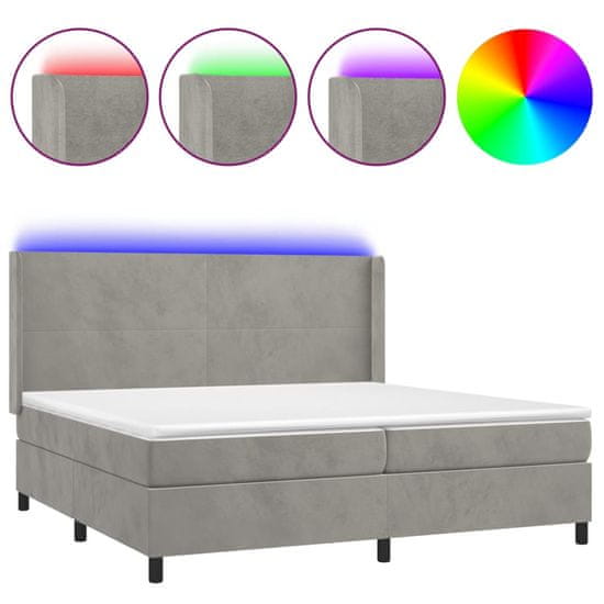 Vidaxl Box spring postelja z vzmetnico LED svetlo siva 200x200cm žamet