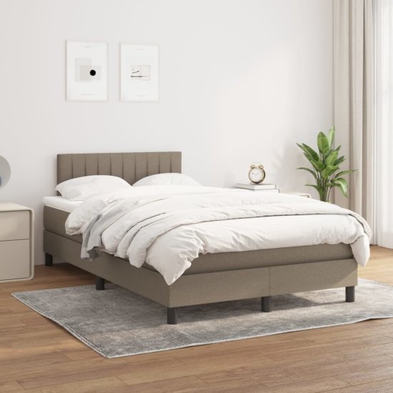 Greatstore Box spring postelja z vzmetnico taupe 120x200 cm blago