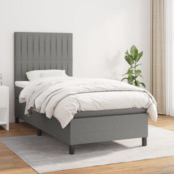 Vidaxl Box spring postelja z vzmetnico temno siva 80x200 cm blago