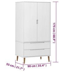 Greatstore Garderobna omara bela 90x55x175 cm trdna borovina