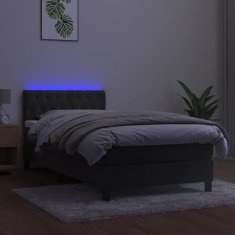 Vidaxl Box spring postelja z vzmetnico LED temno siva 90x200 cm žamet