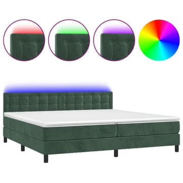 Vidaxl Box spring postelja z vzmetnico LED tem. zelena 200x200cm žamet