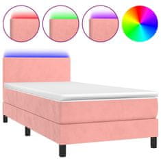 Greatstore Box spring postelja z vzmetnico LED roza 90x190 cm žamet