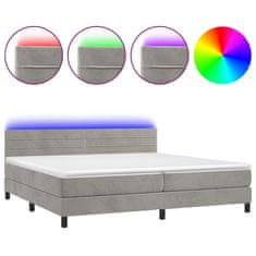Vidaxl Box spring postelja z vzmetnico LED svetlo siva 200x200cm žamet
