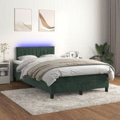 Vidaxl Box spring postelja z vzmetnico LED tem. zelena 120x200cm žamet