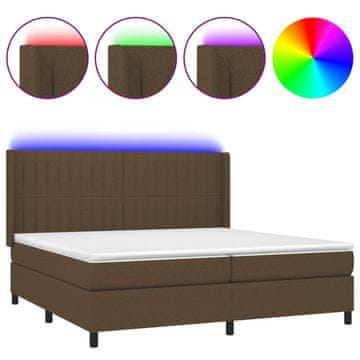 Vidaxl Box spring postelja z vzmetnico LED temno rjava 200x200cm blago