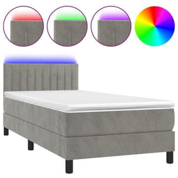 Vidaxl Box spring postelja z vzmetnico LED svetlo siva 100x200cm žamet