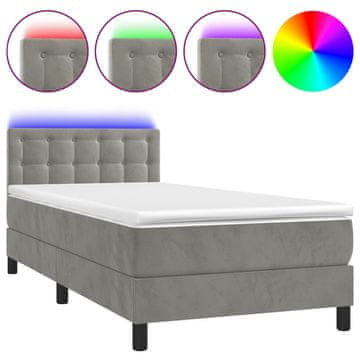 Vidaxl Box spring postelja z vzmetnico LED svetlo siva 100x200cm žamet