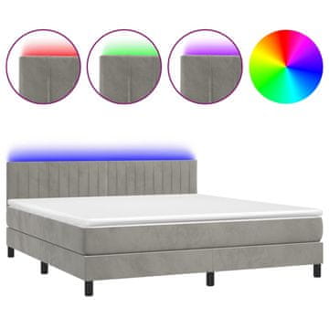 Vidaxl Box spring postelja z vzmetnico LED svetlo siva 160x200cm žamet