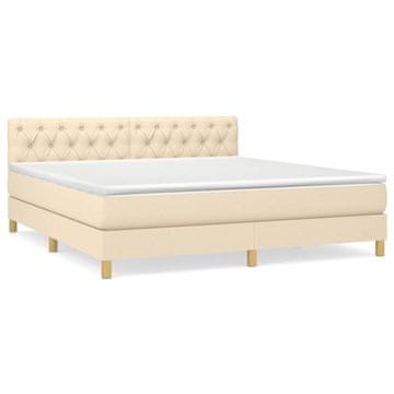 Vidaxl Box spring postelja z vzmetnico krem 160x200 cm blago