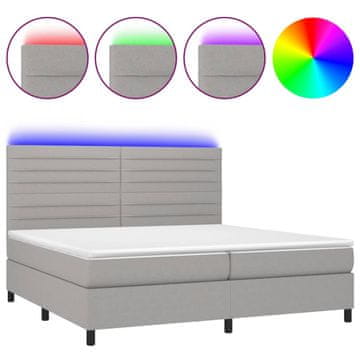 Vidaxl Box spring postelja z vzmetnico LED sv. siva 200x200 cm blago