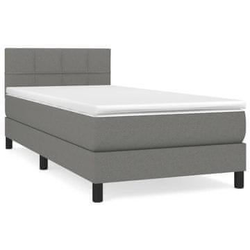 Vidaxl Box spring postelja z vzmetnico temno siva 90x190 cm blago