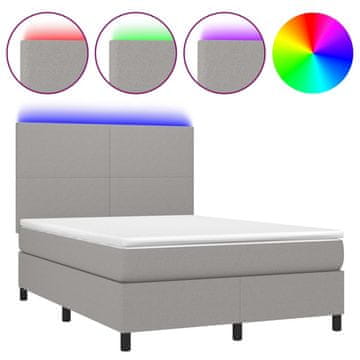 Vidaxl Box spring postelja z vzmetnico LED sv. siva 140x200 cm blago