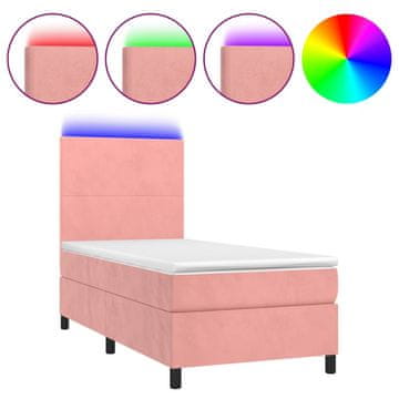 Vidaxl Box spring postelja z vzmetnico LED roza 80x200 cm žamet