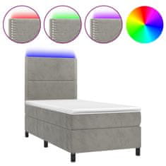 Vidaxl Box spring postelja z vzmetnico LED svetlo siva 90x190cm žamet