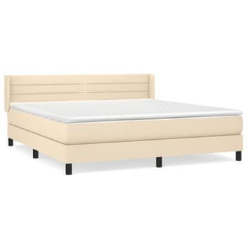 Vidaxl Box spring postelja z vzmetnico krem 160x200 cm blago