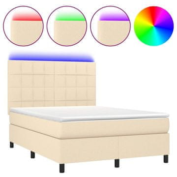Vidaxl Box spring postelja z vzmetnico LED krem 140x200 cm blago