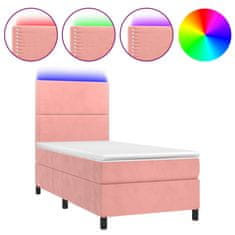Vidaxl Box spring postelja z vzmetnico LED roza 90x200 cm žamet