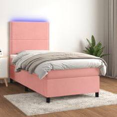 Vidaxl Box spring postelja z vzmetnico LED roza 90x200 cm žamet