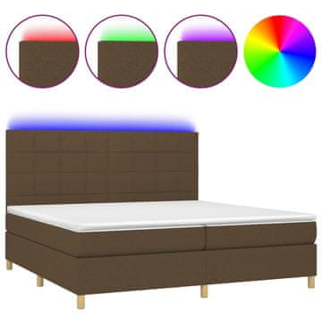 Vidaxl Box spring postelja z vzmetnico LED temno rjava 200x200cm blago