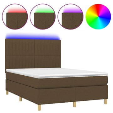 Vidaxl Box spring postelja z vzmetnico LED temno rjava 140x200cm blago