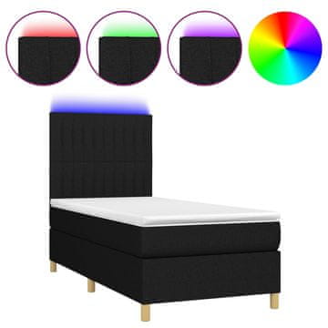 Vidaxl Box spring postelja z vzmetnico LED črna 90x200 cm blago