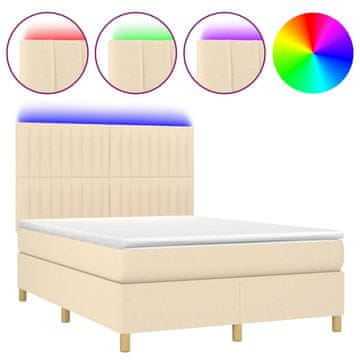 Vidaxl Box spring postelja z vzmetnico LED krem 140x190 cm blago