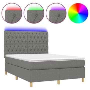 Vidaxl Box spring postelja z vzmetnico LED temno siva 140x190 cm blago