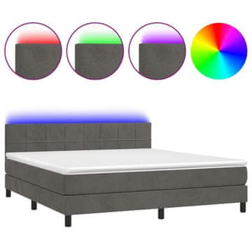 Vidaxl Box spring postelja z vzmetnico LED temno siva 160x200 cm žamet