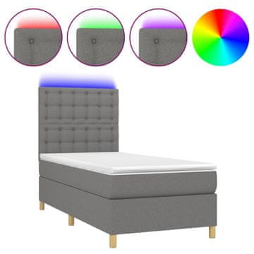 Vidaxl Box spring postelja z vzmetnico LED temno siva 100x200 cm blago
