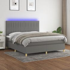 Vidaxl Box spring postelja z vzmetnico LED temno siva 160x200 cm blago