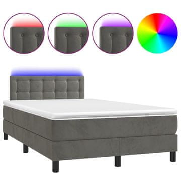 Vidaxl Box spring postelja z vzmetnico LED temno siva 120x200 cm žamet