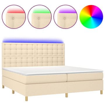 Vidaxl Box spring postelja z vzmetnico LED krem 200x200 cm blago