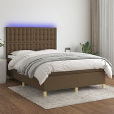 Vidaxl Box spring postelja z vzmetnico LED temno rjava 140x190cm blago