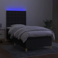 Vidaxl Box spring postelja z vzmetnico LED črna 90x200 cm blago