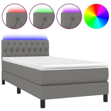 Vidaxl Box spring postelja z vzmetnico LED temno siva 90x200 cm blago