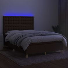 Vidaxl Box spring postelja z vzmetnico LED temno rjava 140x190cm blago