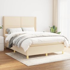 Vidaxl Box spring postelja z vzmetnico krem 140x200 cm blago