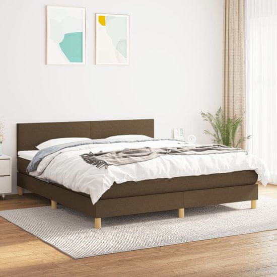 Greatstore Box spring postelja z vzmetnico temno rjava 160x200 cm blago