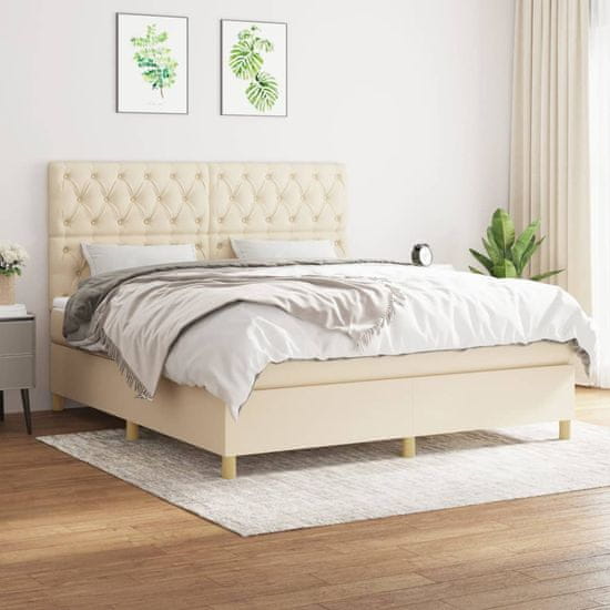 Greatstore Box spring postelja z vzmetnico krem 160x200 cm blago
