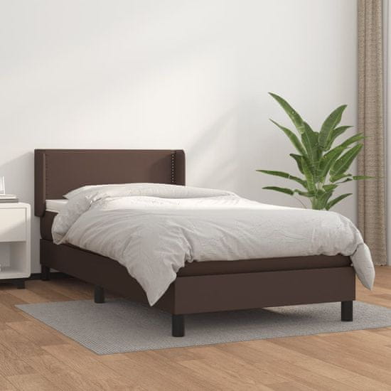 Vidaxl Box spring postelja z vzmetnico rjava 90x200 cm umetno usnje