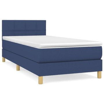 Vidaxl Box spring postelja z vzmetnico moder 90x190 cm blago